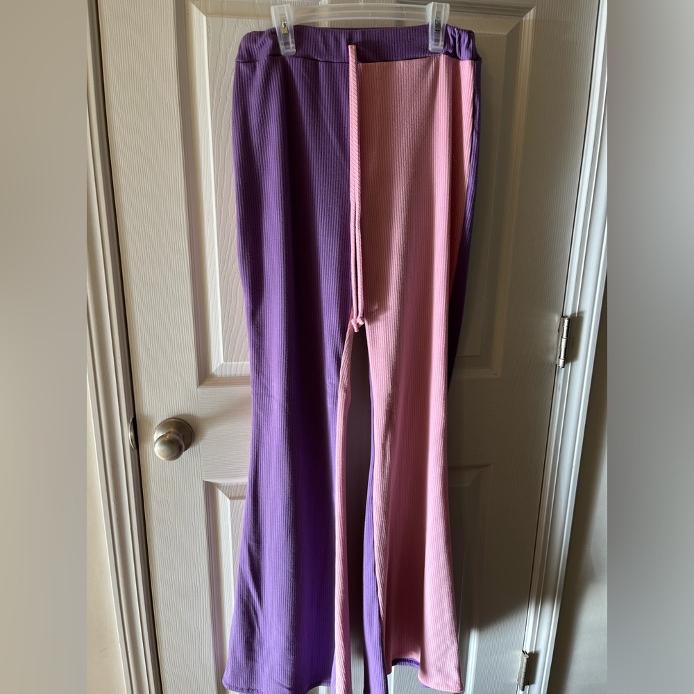 GoodTime USA 2-Piece XL Pink/Lavender Ribbed Collared w/Flared Bottoms Jump Suit - Picture 6 of 16